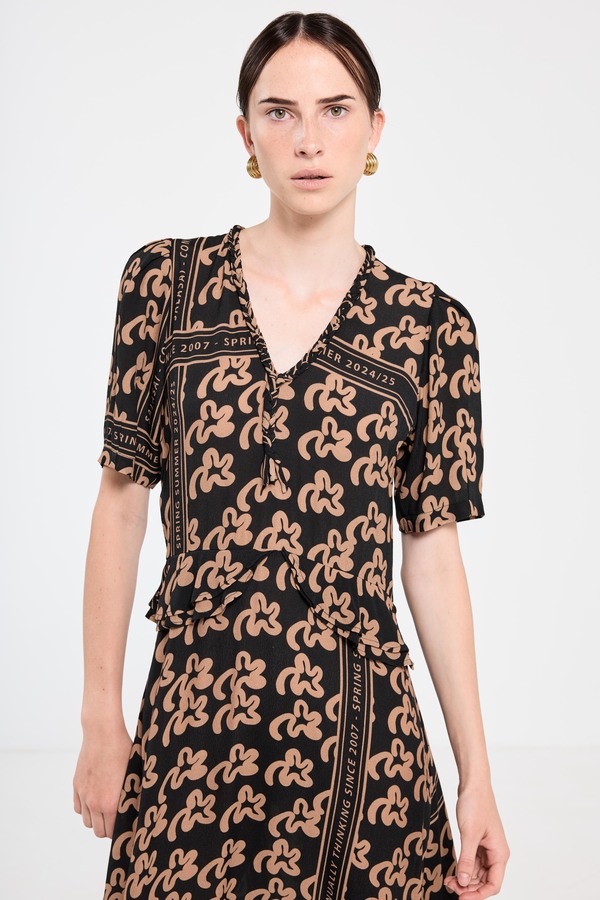 SALASAI Plantation Dress - Beige Pop Palm