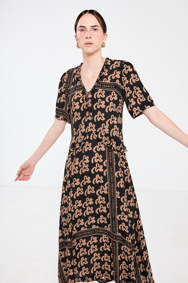 SALASAI Plantation Dress - Beige Pop Palm