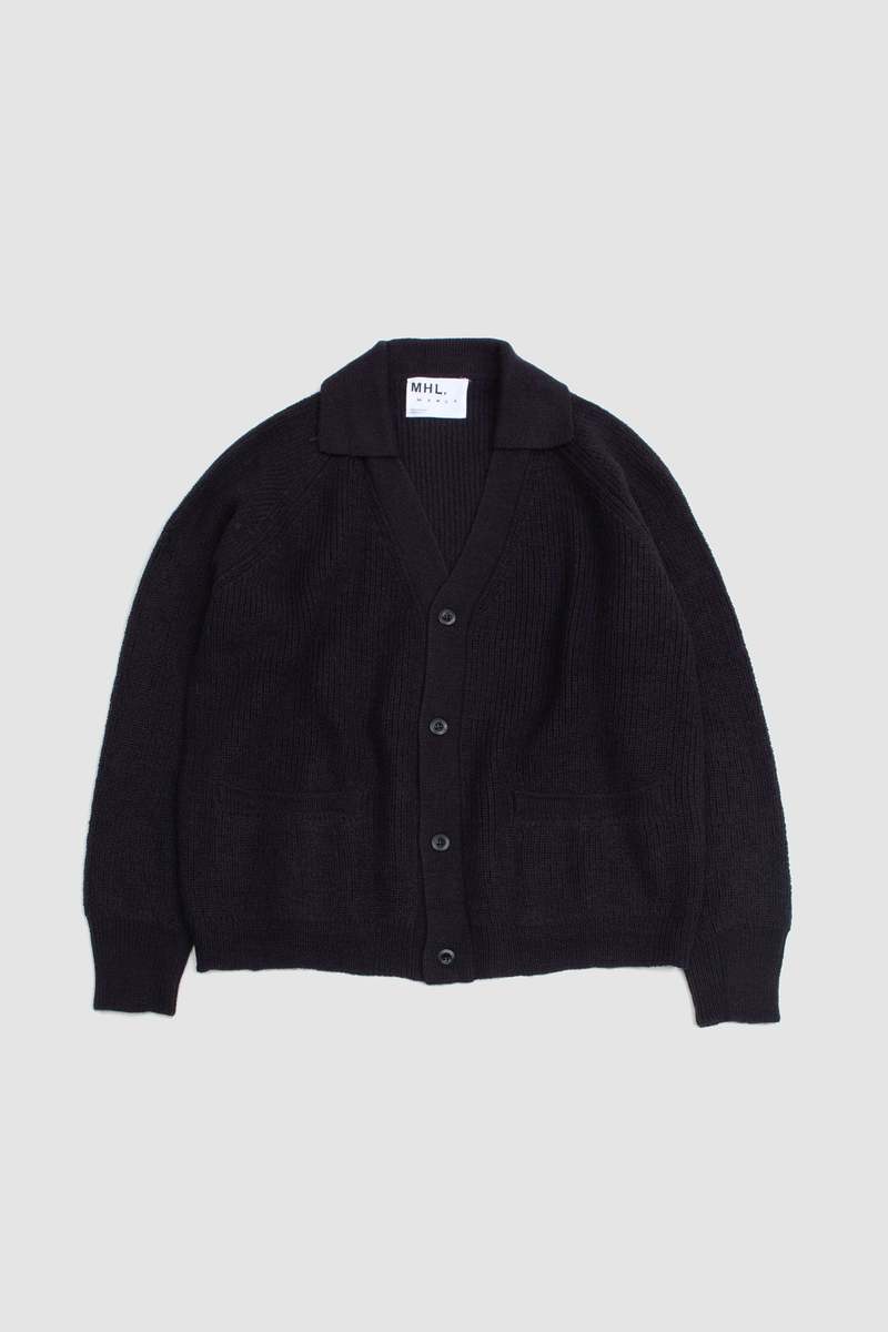 Margaret Howell Virgin Wool Collared Cardigan - Ink | Garmentory