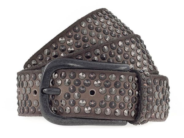 B.Belt Gunmetal Rivet Stud Leather Belt - Taupe | Garmentory display picture 2