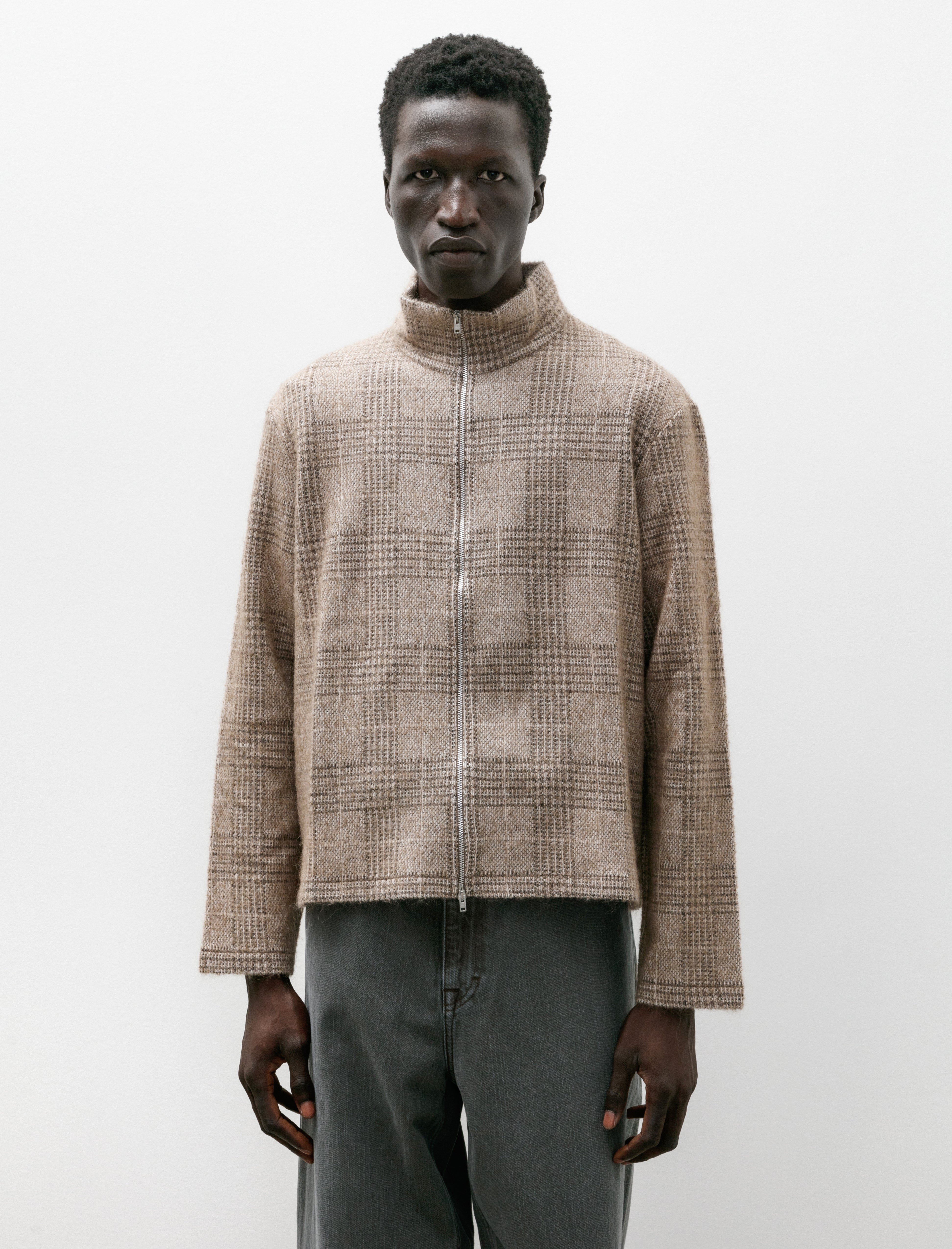 Our Legacy Shrunken Fullzip Polo - Beige Hound Check | Garmentory