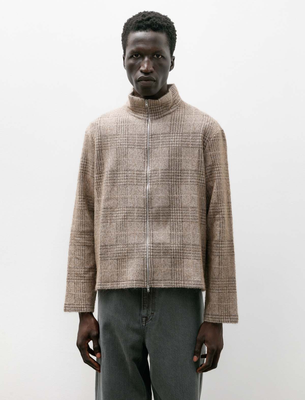 Our Legacy Shrunken Fullzip Polo - Beige Hound Check