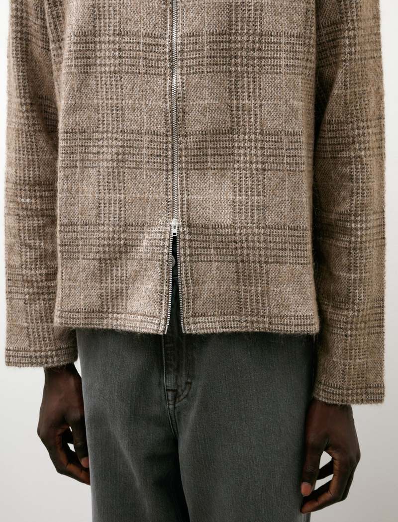 Our Legacy Shrunken Fullzip Polo - Beige Hound Check