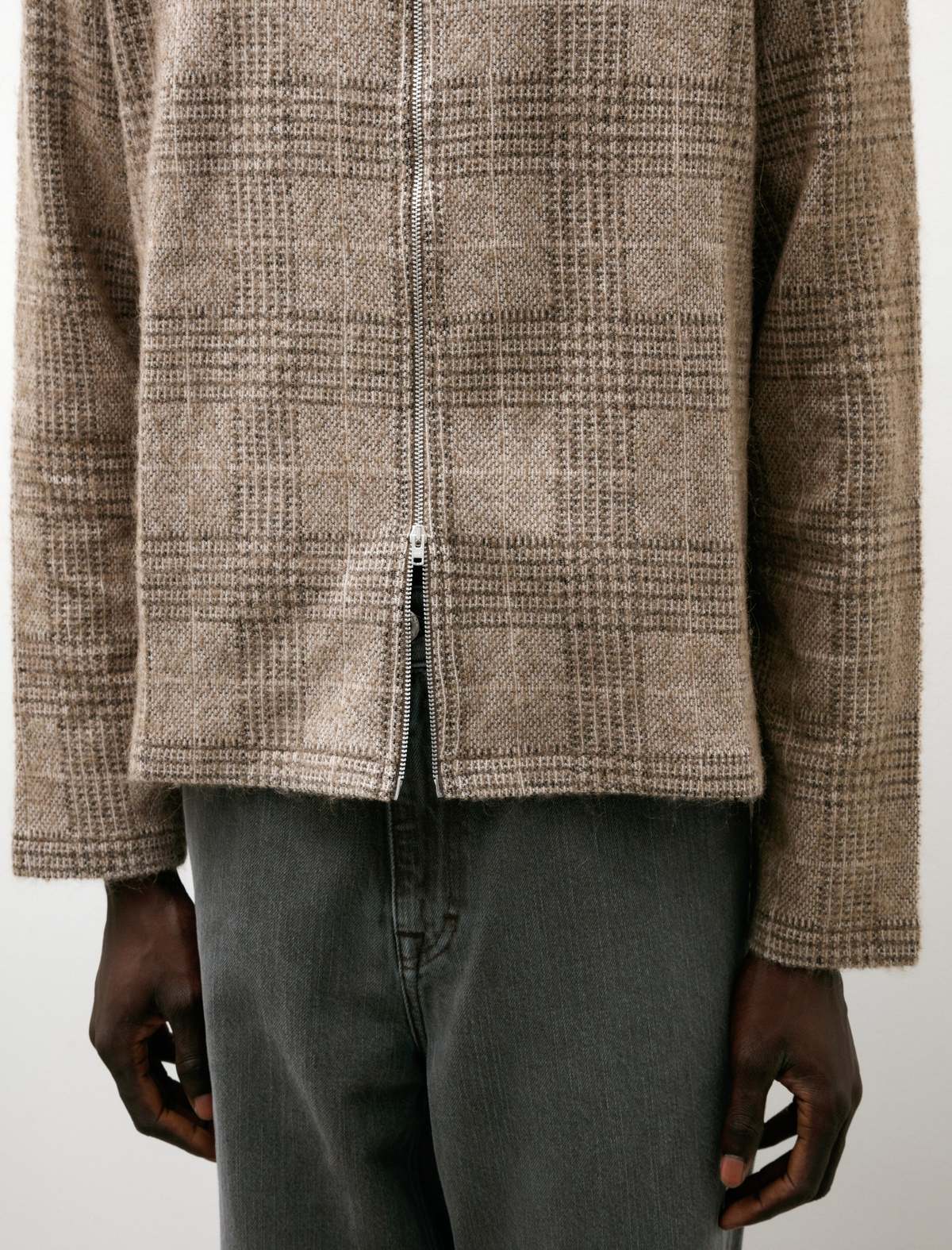 Our Legacy Shrunken Fullzip Polo - Beige Hound Check | Garmentory