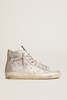 Golden Goose Francy Sneaker w. Laminated Suede Upper and Glitter List Shoes - Silver/White - Thumbnail 1