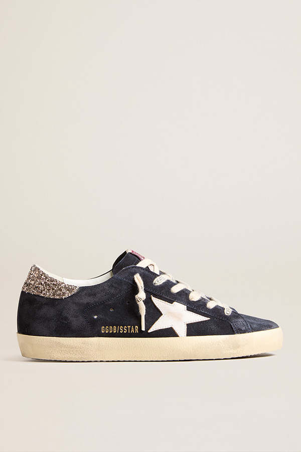 Golden Goose Super Star Sneaker Suede Upper and Leather Star Shoes  Blue/White/Silver on Garmentory