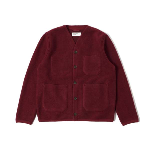 Universal Works  Wool Fleece Cardigan - red