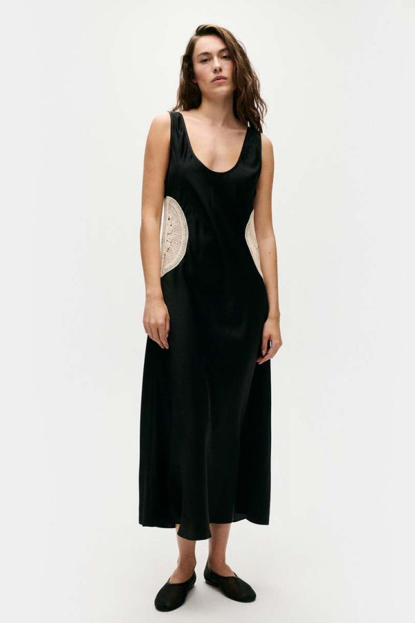 Silk Laundry Doilies Scoop Neck Dress - Black