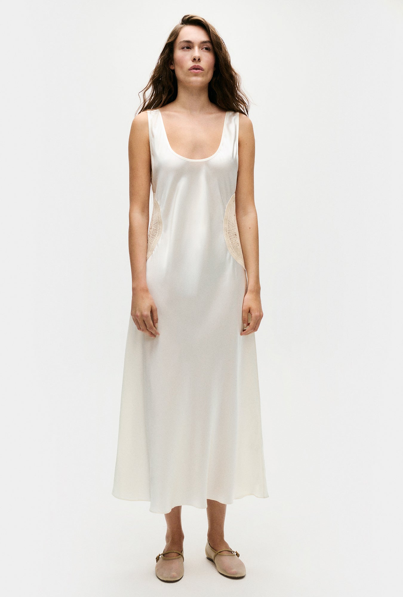 Silk Laundry DOILIES SCOOP NECK DRESS - OFF-WHITE | Garmentory Silk Laundry DOILIES SCOOP NECK DRESS - OFF-WHITE | Garmentory