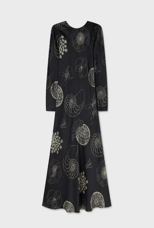 Silk Laundry FULL SLEEVE BIAS DRESS - FIBONACCI BLACK