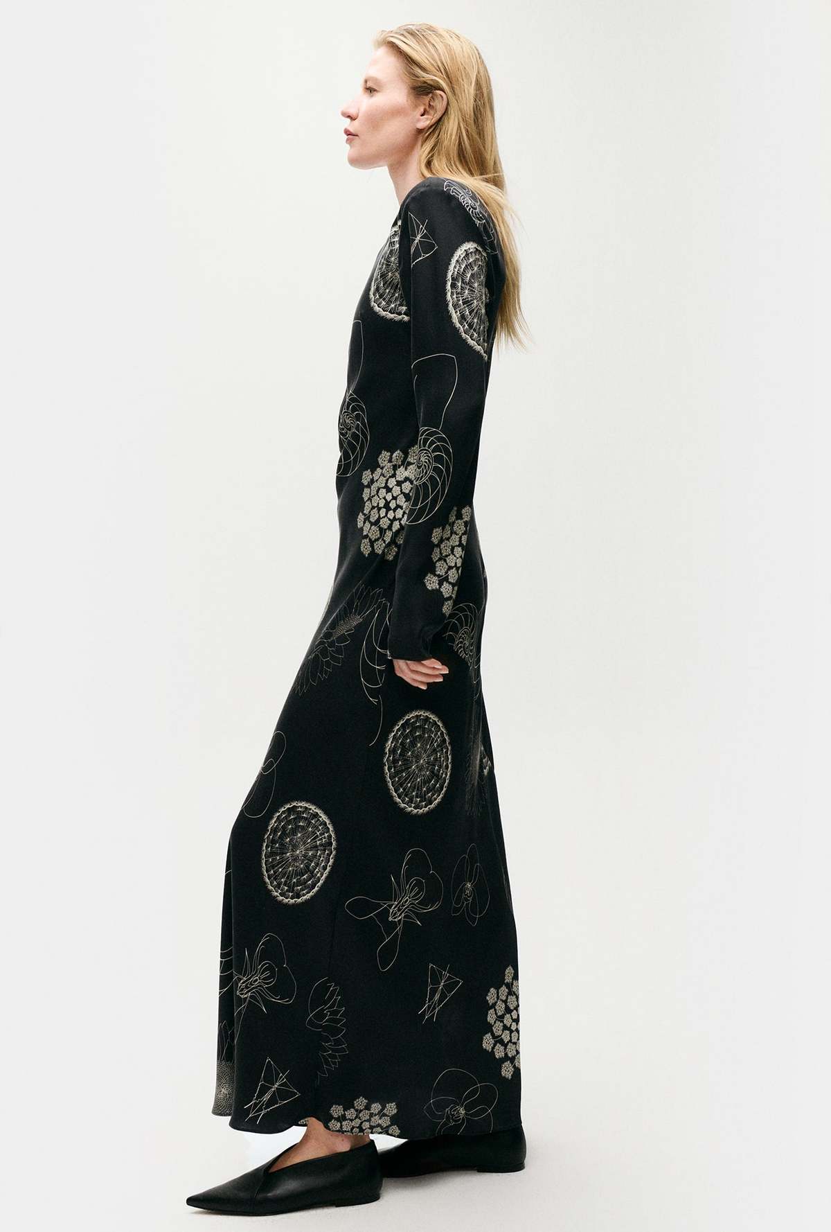 Silk Laundry FULL SLEEVE BIAS DRESS - FIBONACCI BLACK - Image 2 of 5