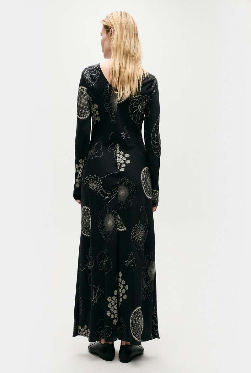 Silk Laundry FULL SLEEVE BIAS DRESS - FIBONACCI BLACK