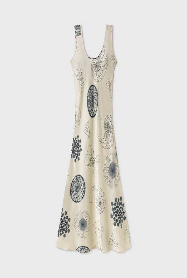 Silk Laundry SCOOP NECK DRESS - FIBONACCI OFF-WHITE