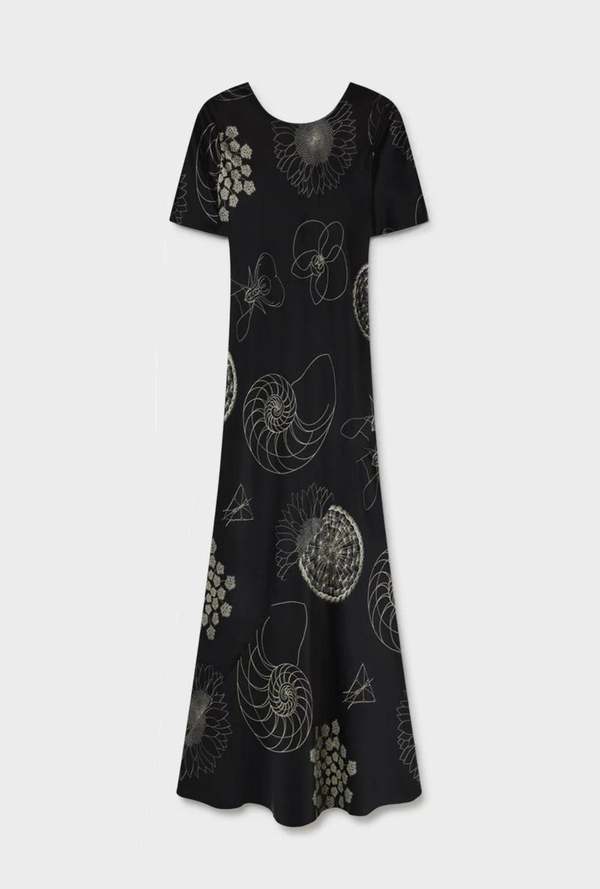 Silk Laundry SHORT SLEEVE BIAS DRESS - FIBONACCI BLACK