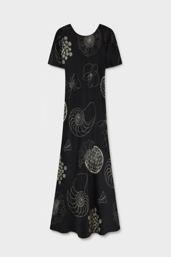 Silk Laundry SHORT SLEEVE BIAS DRESS - FIBONACCI BLACK