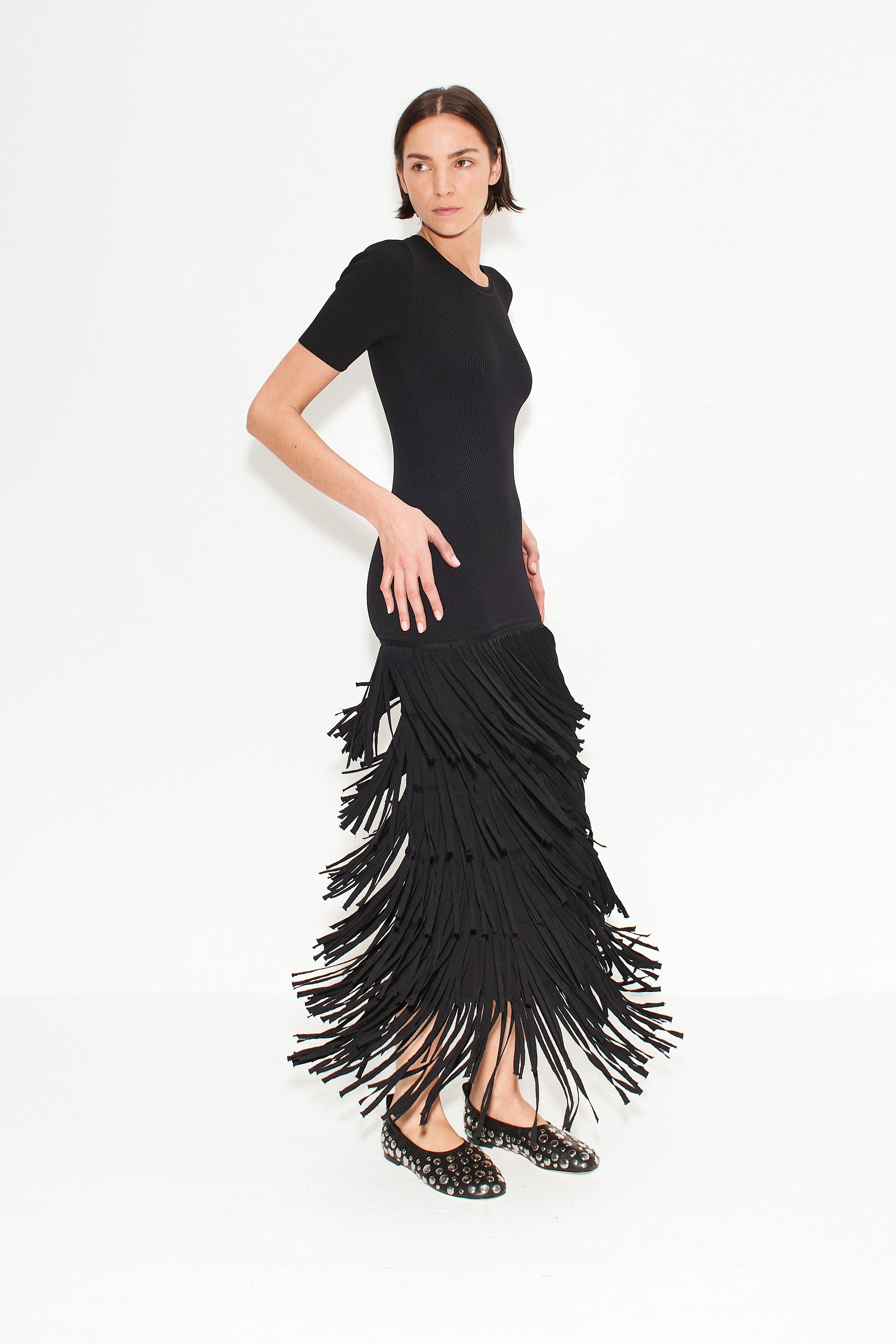 Simon Miller Za Za Knit Fringe Dress - Black | Garmentory