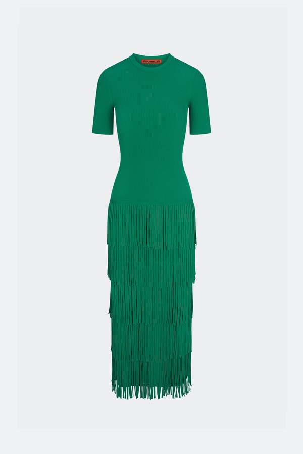 green emerald velvet dress Simon Miller Women's Casablanca Fringe Dress - Blue