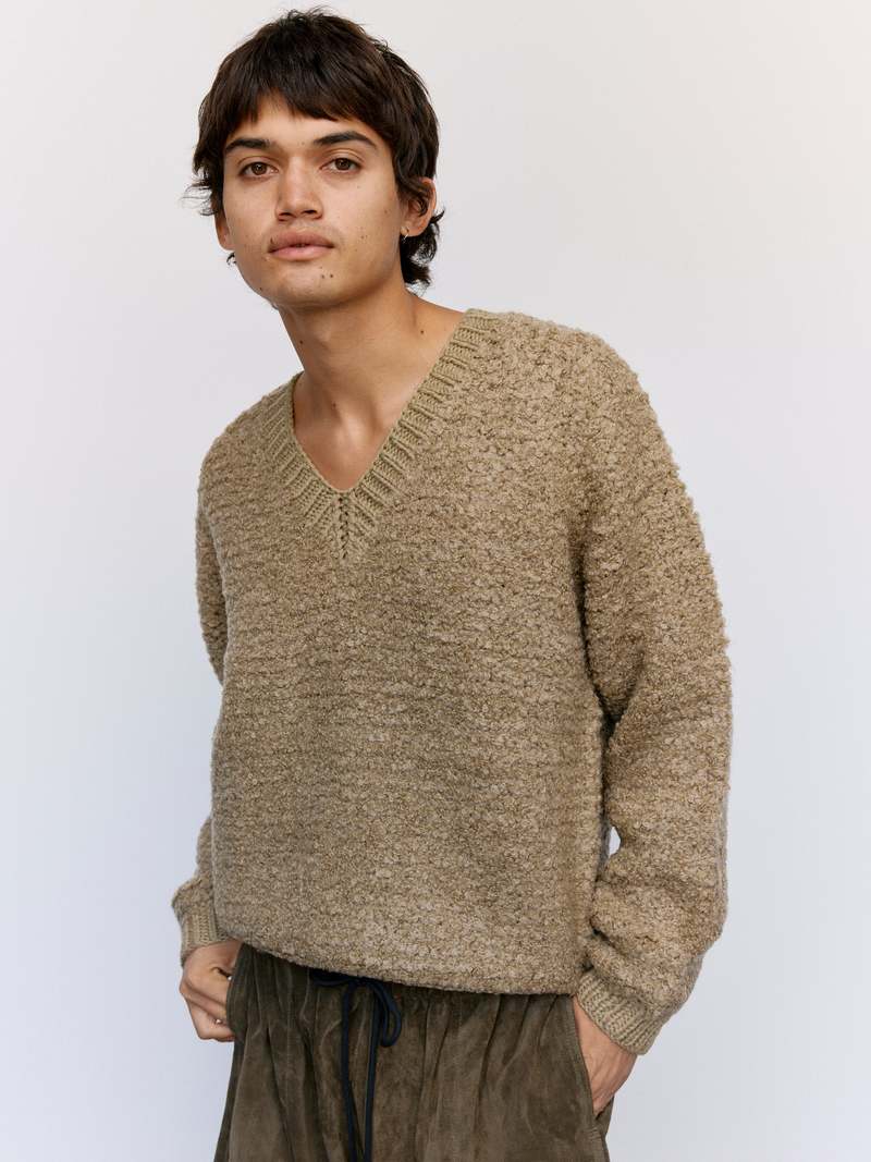 JW ANDERSON Boucle V-Neck Jumper - Flax | Garmentory