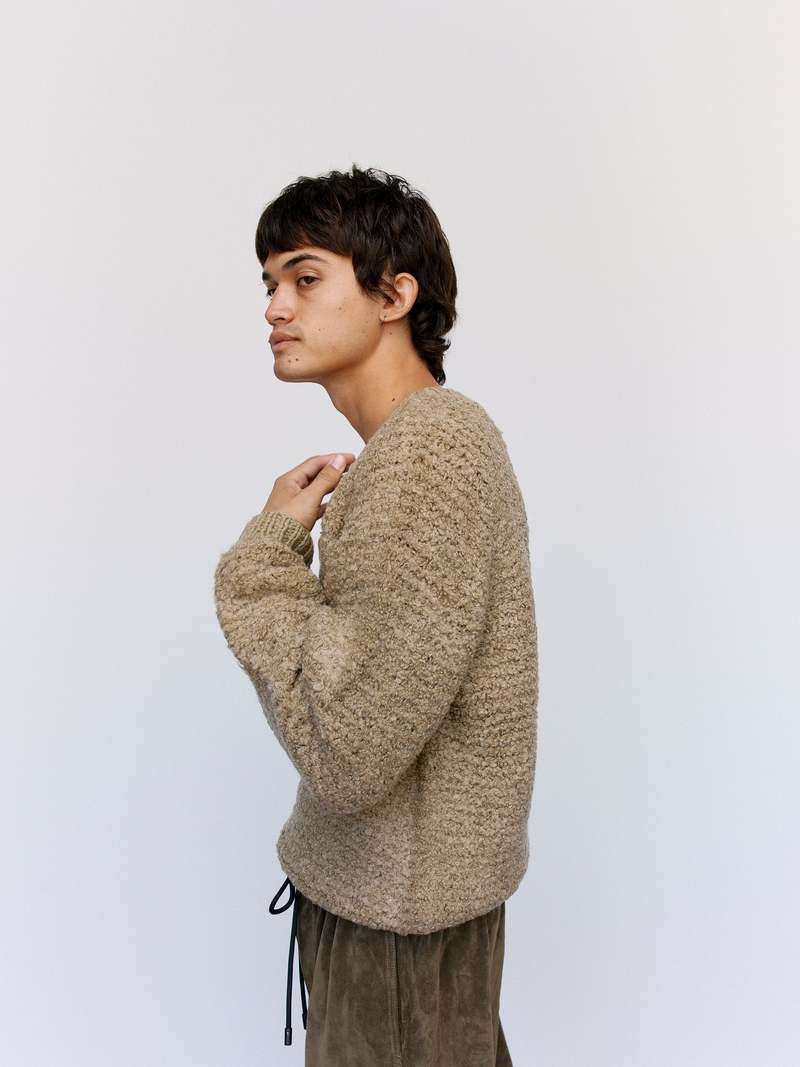 JW ANDERSON Boucle V-Neck Jumper - Flax | Garmentory
