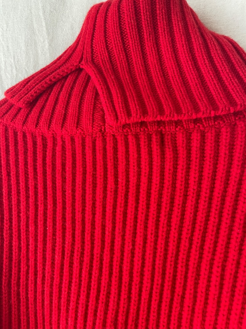Comme des Garons Red Wool Rib Knit Turtleneck Sweater