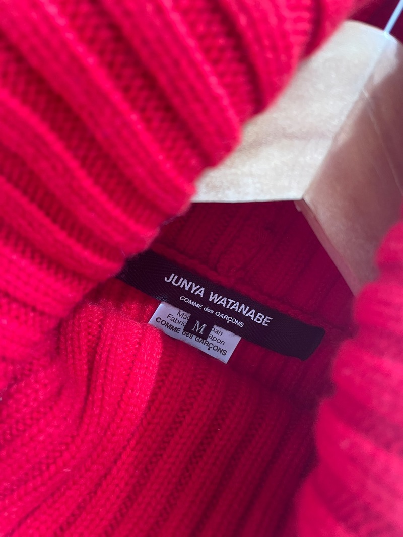 Comme des Garons Red Wool Rib Knit Turtleneck Sweater