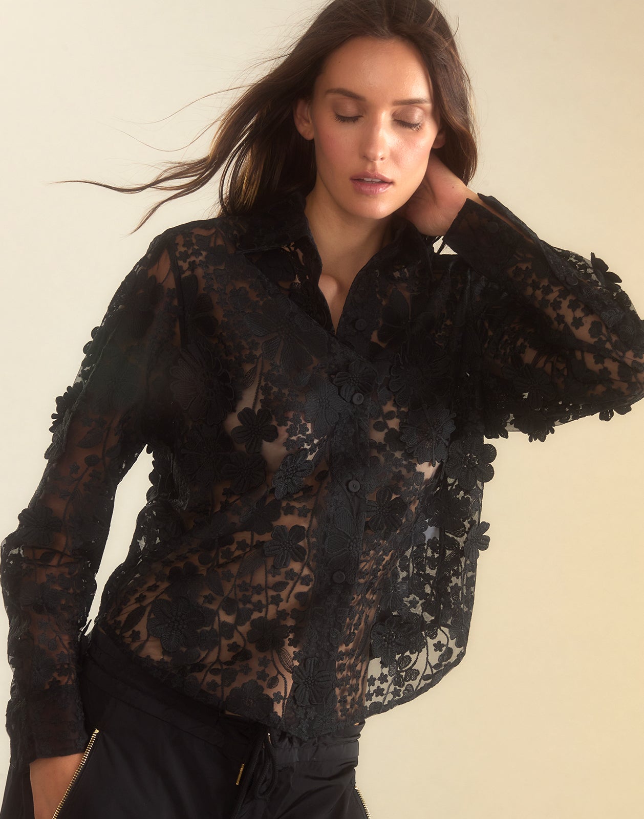 【新品未使用】YILON Bloom lace set blouse BLACK Cynthia Rowley Blooming Lace Shirt - Black | Garmentory