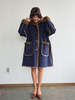 Vintage Suede Faux Shearling Overcoat - Blue - Thumbnail 1