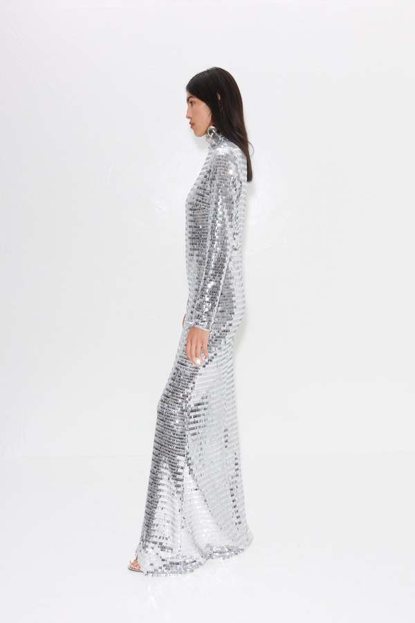 Sequin Sculpty Dress in Satellite Silver