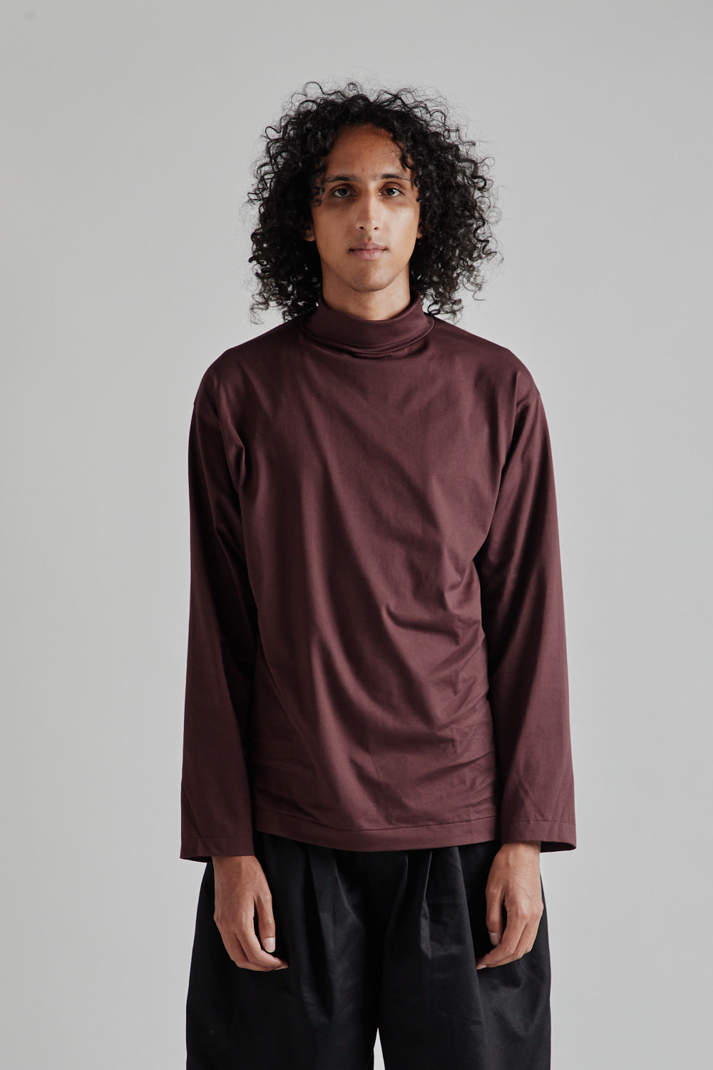 KAPTAIN SUNSHINE Suvin Suede Tenjiku High Neck L/S Tee - Burgandy