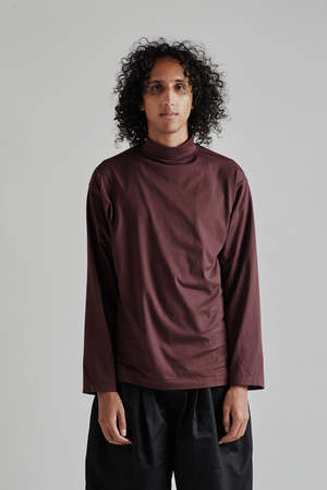KAPTAIN SUNSHINE Suvin Suede Tenjiku High Neck L/S Tee - Burgandy