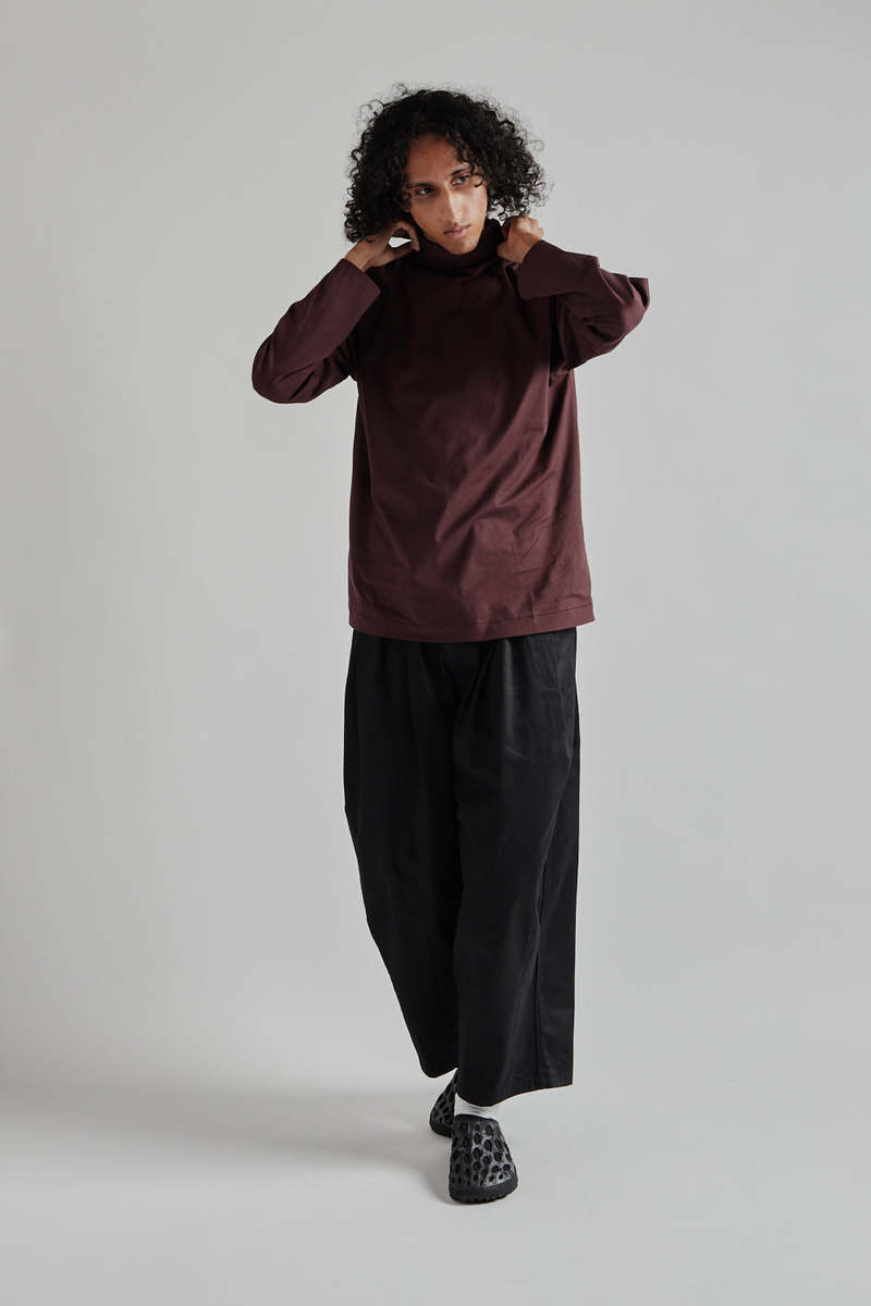 KAPTAIN SUNSHINE Suvin Suede Tenjiku High Neck L/S Tee - Burgandy
