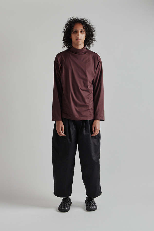 KAPTAIN SUNSHINE Suvin Suede Tenjiku High Neck L/S Tee - Burgandy