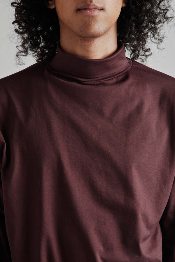 KAPTAIN SUNSHINE Suvin Suede Tenjiku High Neck L/S Tee - Burgandy