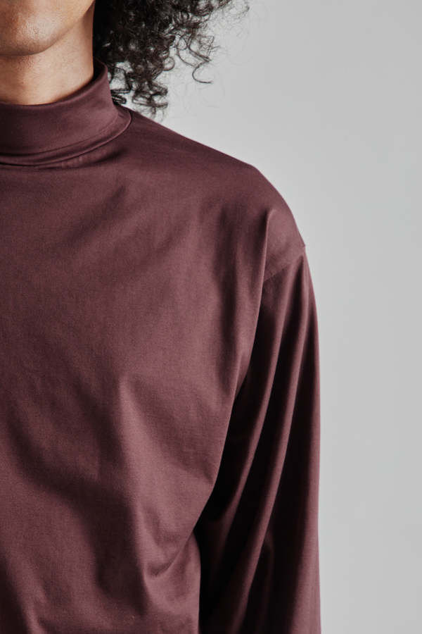 KAPTAIN SUNSHINE Suvin Suede Tenjiku High Neck L/S Tee - Burgandy