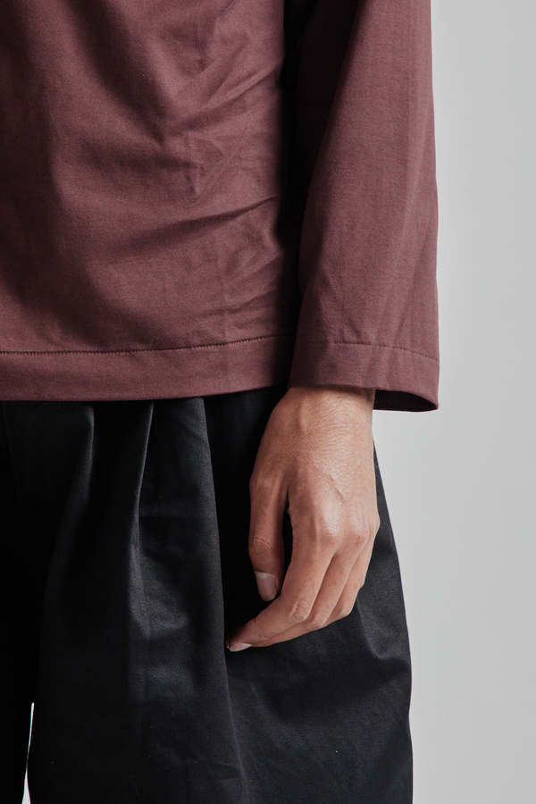 KAPTAIN SUNSHINE Suvin Suede Tenjiku High Neck L/S Tee - Burgandy