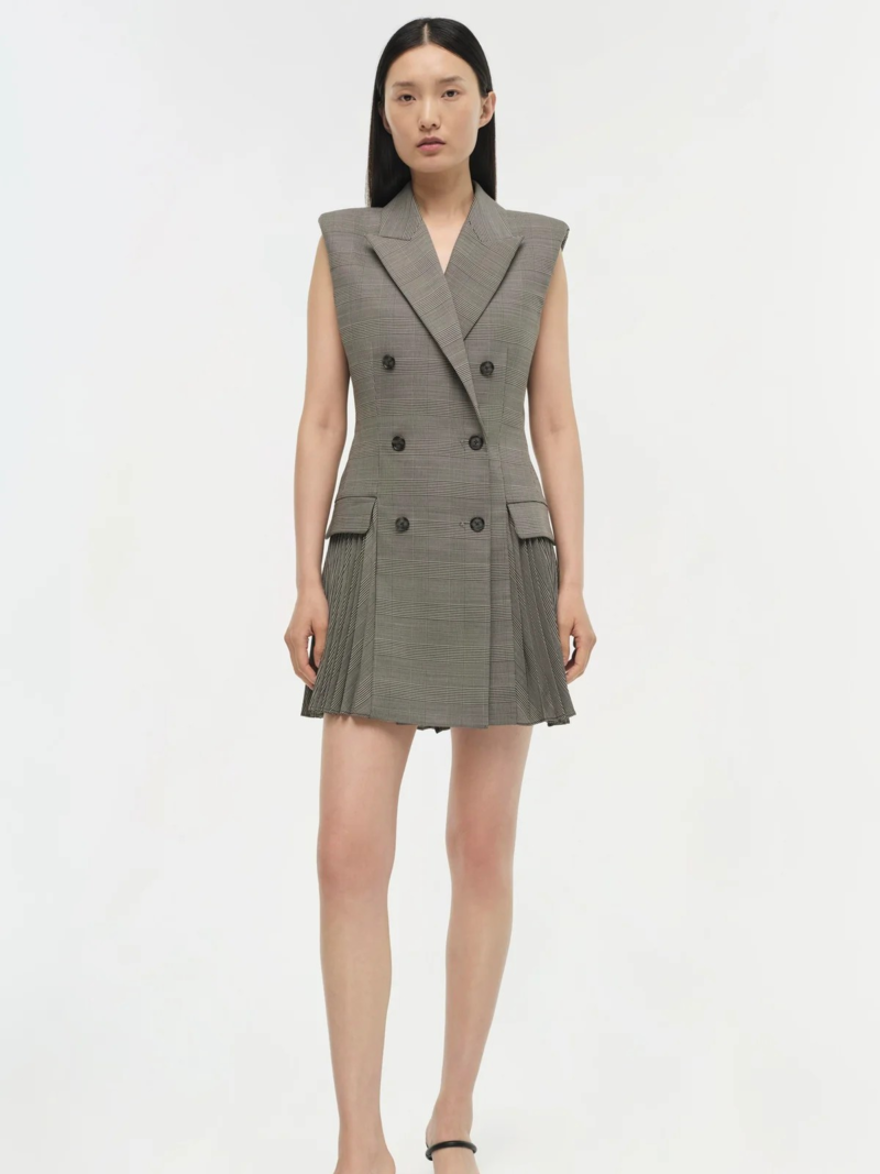 Jonathan Simkhai Tanaka Mini Blazer Dress Black/White Houndstooth