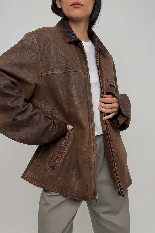 Vintage Broken-In Leather Zip-Up Jacket - Oak | Garmentory