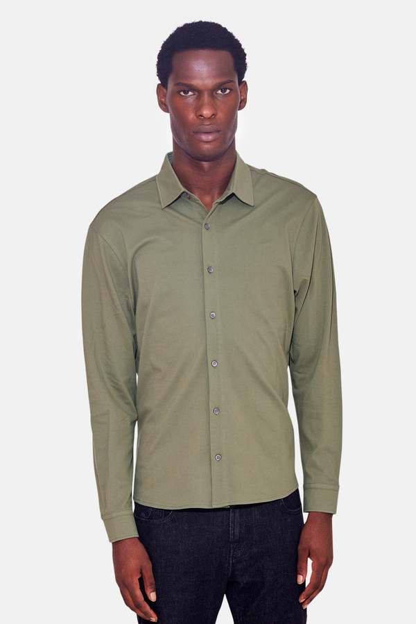Blue&Cream Dre Pique Button Up Shirt - Olive