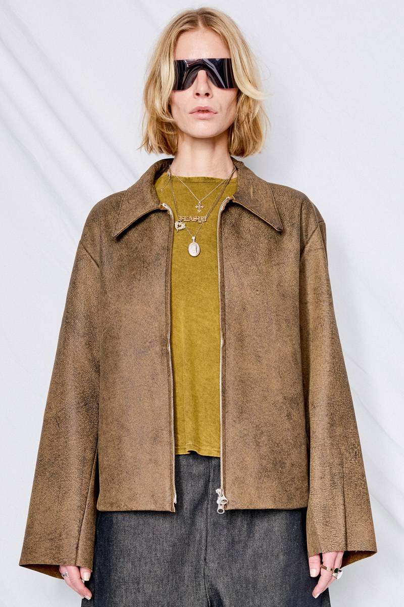 ジャケット・アウター GABRIELA COLL GARMENTS LEATHER JACKET Green No.306 Six Zipper Leather Jacket by Gabriela Coll