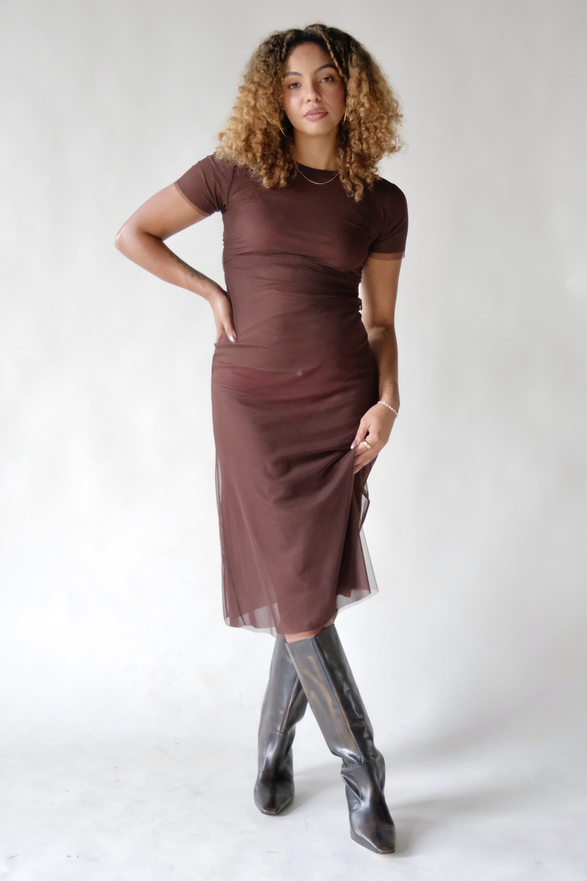 slim fit dress slacks PLEATED MESH DRESS main image 1