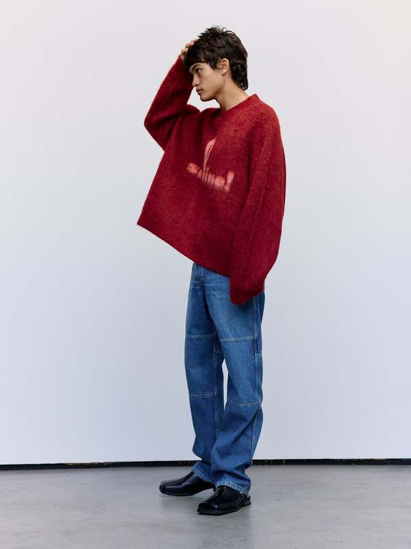 Martine Rose Brushed Mohair V-Neck Jumper - Burgundy Red | Garmentory
