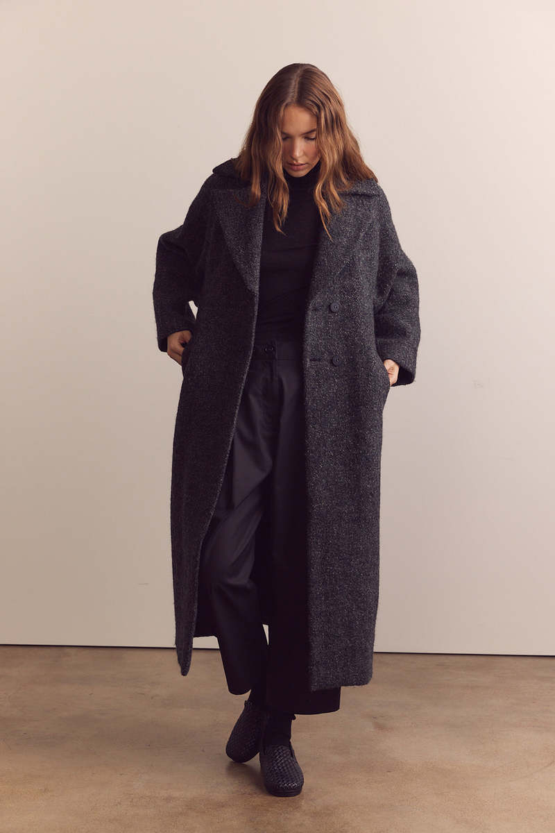Wool Blend Maxi Coat - Dark Heather Grey | Garmentory