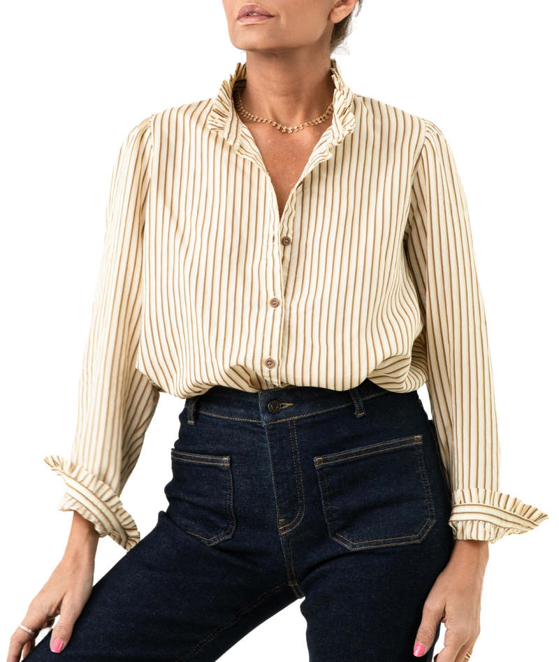 a shirt thing Peggy Multi Stripe Top - Khaki/Cream a shirt thing Peggy Multi Stripe Top - Khaki/Cream