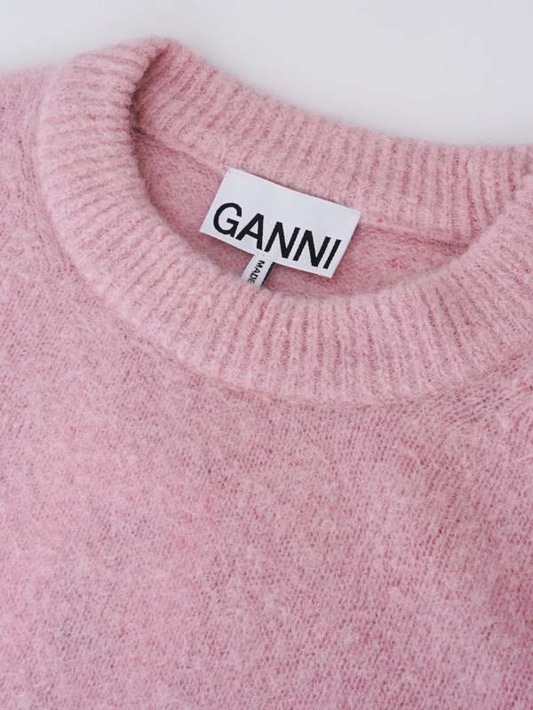 GANNI アルパカ ピンク クルーネック ニット XS Ganni Brushed Alpaca O-neck - Chalk Pink | Garmentory