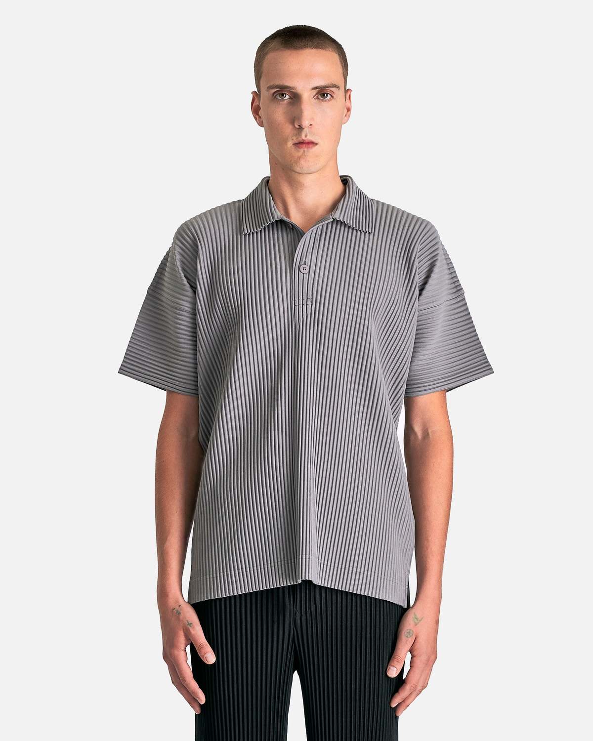 HOMME PLISSE ISSEY MIYAKE MC May Polo Shirt - Warm Gray | Garmentory