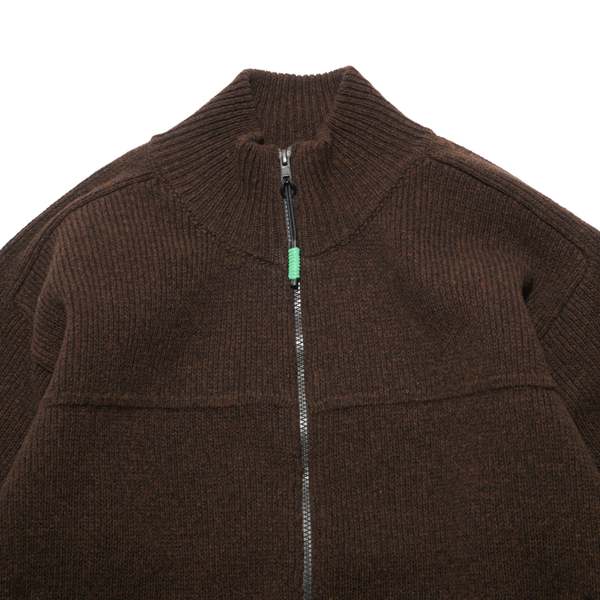 【Kheiki】 BROWN \"Collarless Knit Jacket\" GR10K Felted Knit Jacket - Rusty Brown | Garmentory