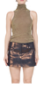 Priscavera Velvet Mesh Turtleneck Tank - Olive Oil - Thumbnail 1