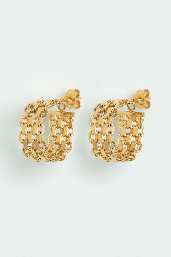 Wouters & Hendrix Stud Earrings with Falling Chain Hoops - Gold