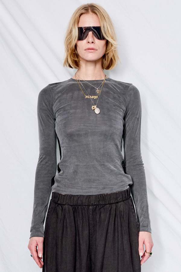 【OUR LEGACY】(W)SUPER SLIM LONGSLEEVE Dark Grey Lace Cupro Our Legacy - Super Slim Longsleeve Dark Grey Lace Cupro. 100