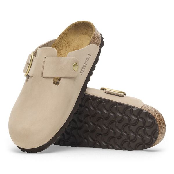 Birkenstock Boston Big Buckle Nubuck Leather Sandal - Sandcastle (Narrow)